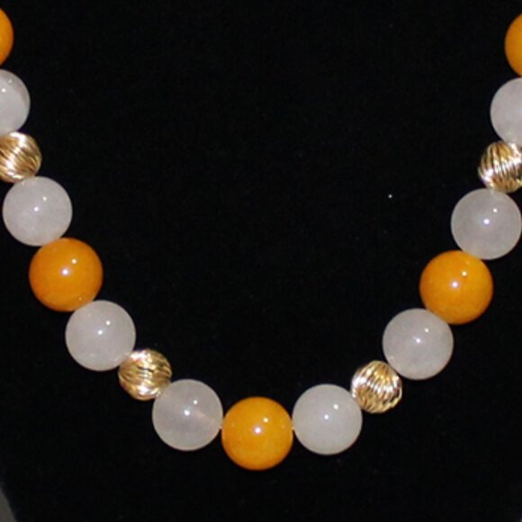 14K JADEITE BEAD NECKLACE - 12-13 MM STONES - LARGE CLASP -9 MM GOLD BEADS - Picture 3 of 12